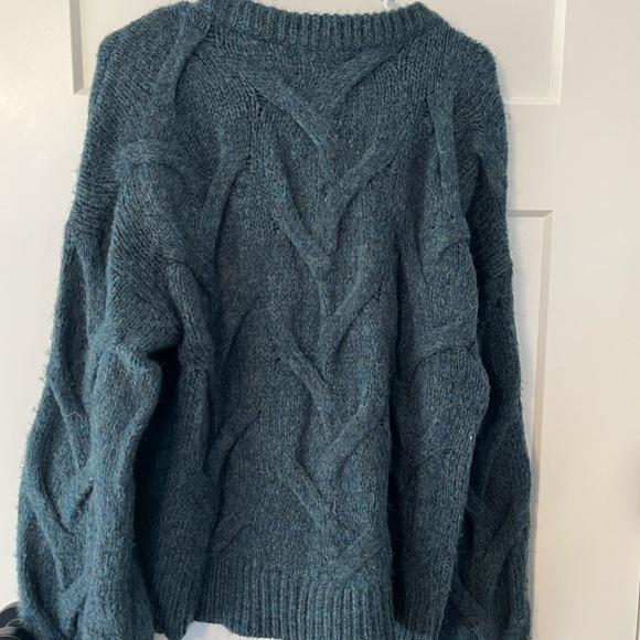 Madewell Ashmont Cable Knit Cardigan Sweater Cozy Large Wool Blend Mineral Blue - Picture 5 of 11